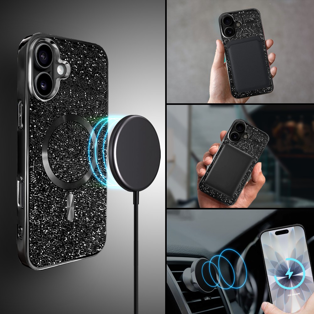 Etui do iPhone 17 MagSafe Tresury Case, diamentowe, z błyszczącą ramką, czarne (1)