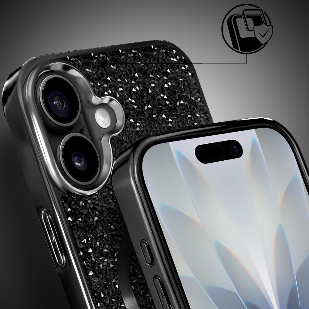 Etui do iPhone 17 MagSafe Tresury Case, diamentowe, z błyszczącą ramką, czarne (3)