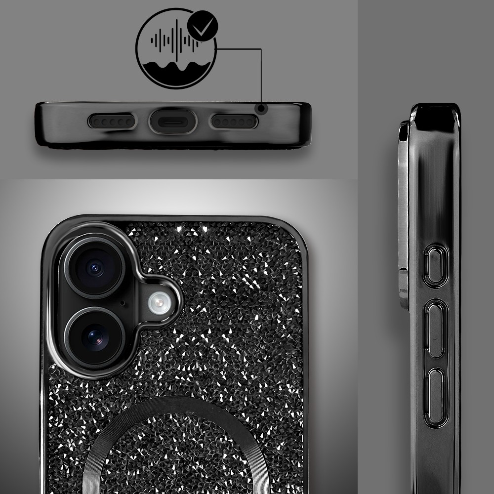 Etui do iPhone 17 MagSafe Tresury Case, diamentowe, z błyszczącą ramką, czarne (4)