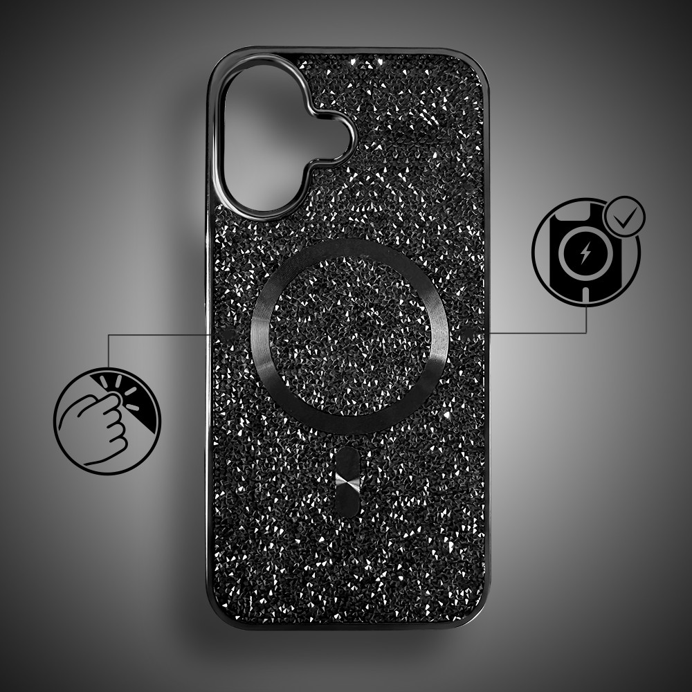 Etui do iPhone 17 MagSafe Tresury Case, diamentowe, z błyszczącą ramką, czarne (8)