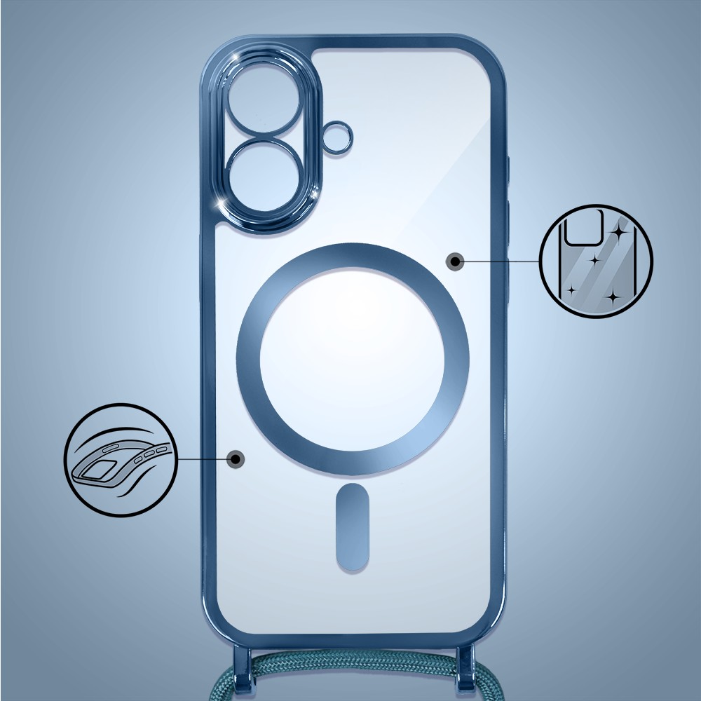 Etui do iPhone 17 Magsafe Slim Crossbody, jak torebka, niebieskie (1)