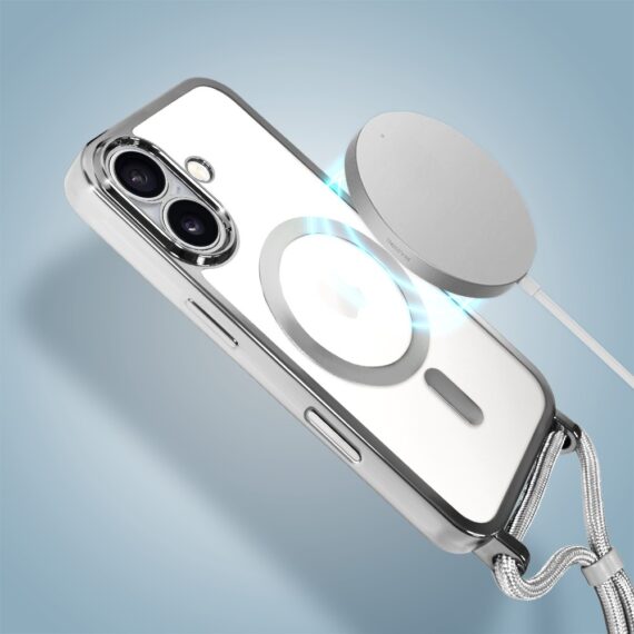 Etui do iPhone 17 Magsafe Slim Crossbody, jak torebka, srebrne (1)