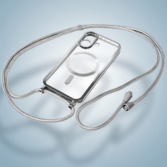 Etui do iPhone 17 Magsafe Slim Crossbody, jak torebka, srebrne (2)