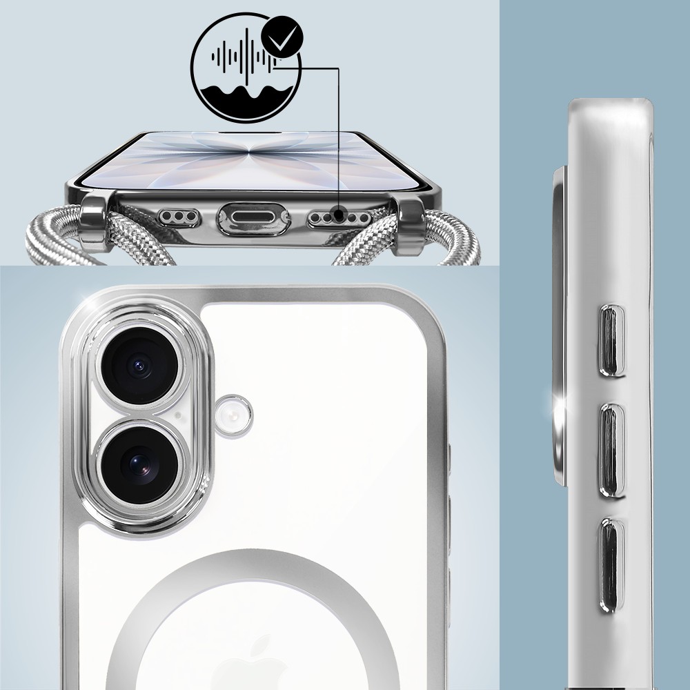 Etui do iPhone 17 Magsafe Slim Crossbody, jak torebka, srebrne (4)