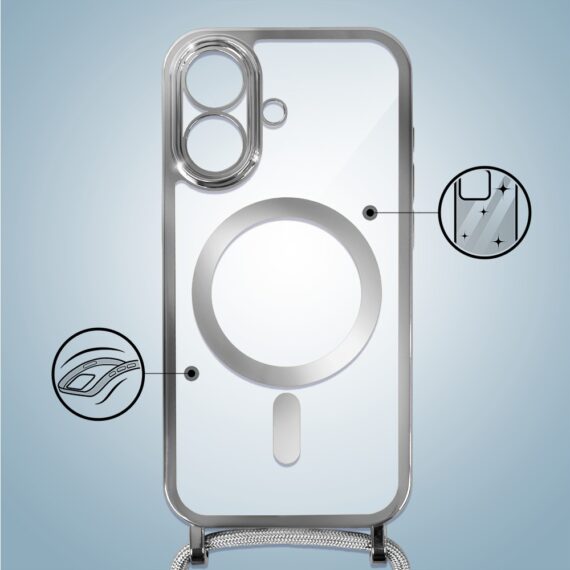 Etui do iPhone 17 Magsafe Slim Crossbody, jak torebka, srebrne (7)