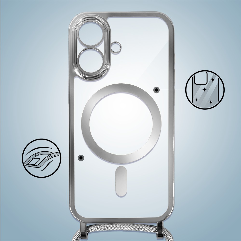 Etui do iPhone 17 Magsafe Slim Crossbody, jak torebka, srebrne (7)