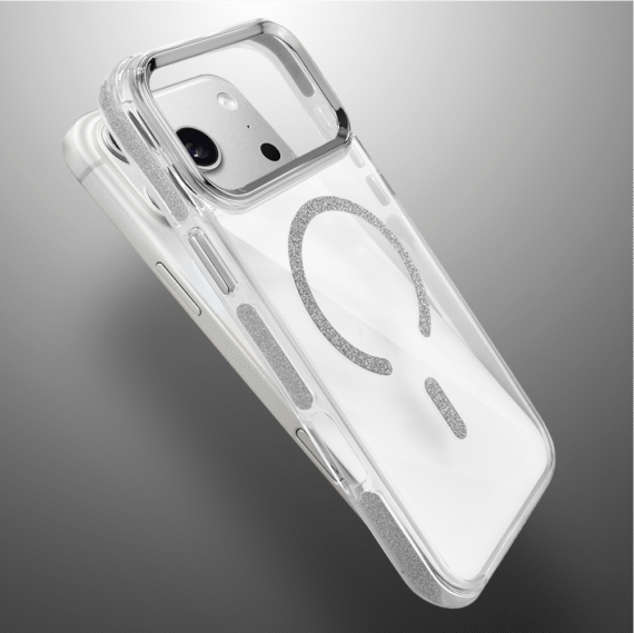 Etui do iPhone 17 Pro Glitter Shine, przeźroczyste, brokatowe z MagSafe, srebrne (5)