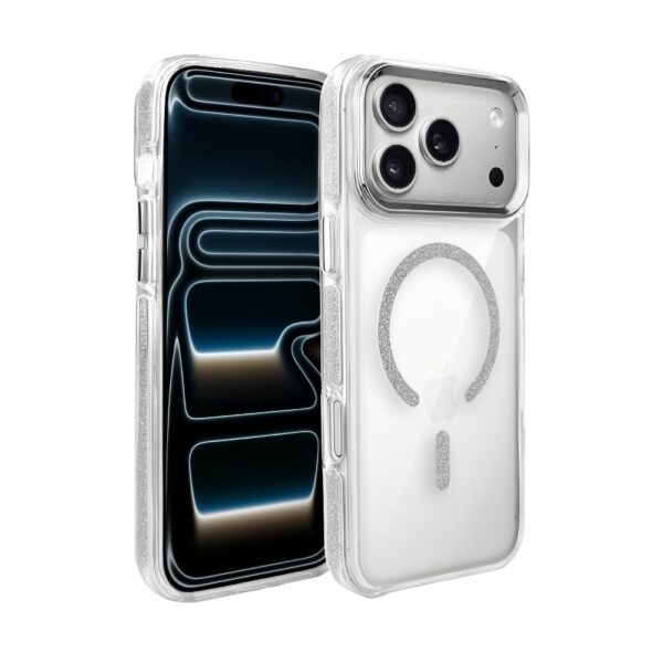 Etui do iPhone 17 Pro Max Glitter Shine, przeźroczyste, brokatowe z MagSafe, srebrne