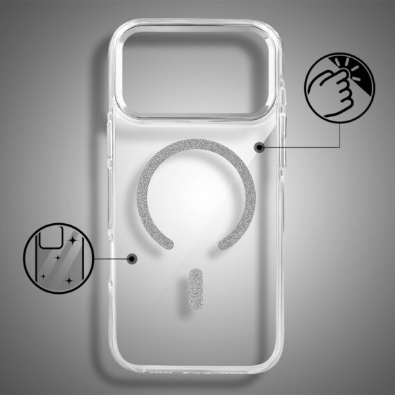Etui do iPhone 17 Pro Glitter Shine, przeźroczyste, brokatowe z MagSafe, srebrne (9)
