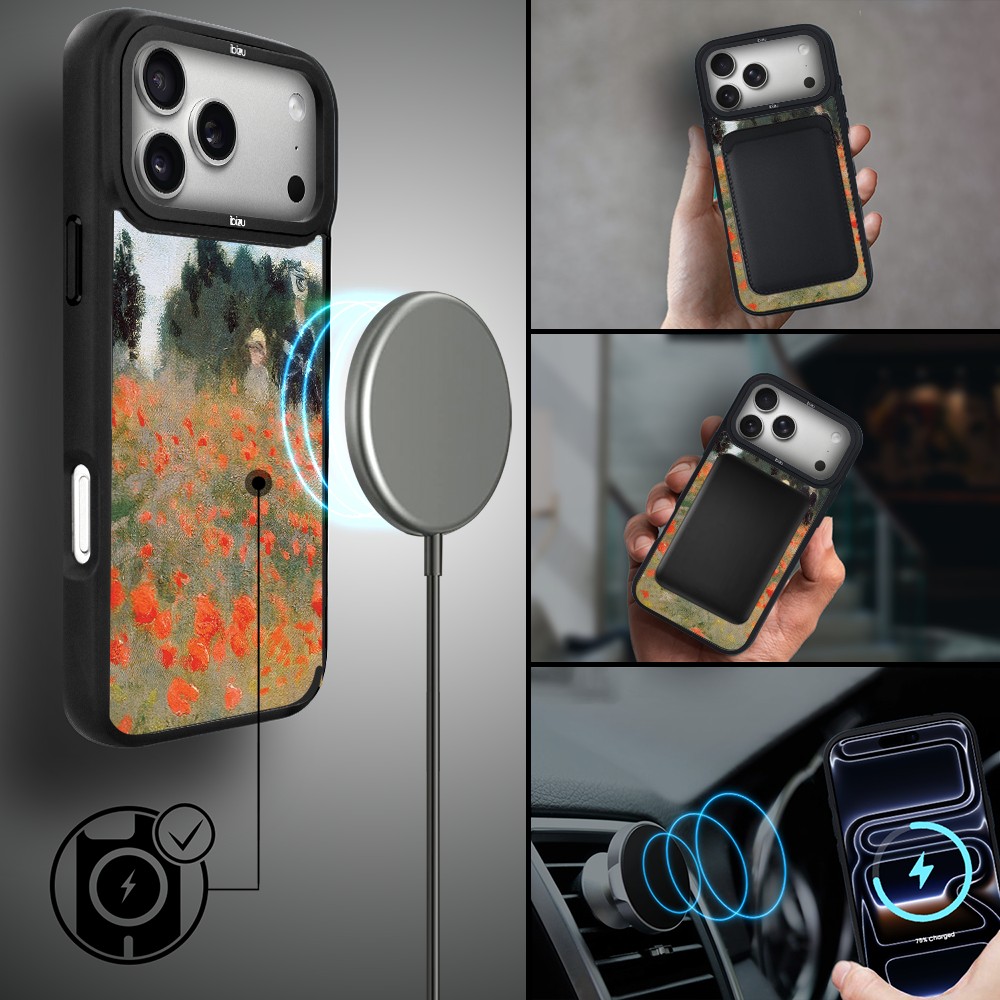 Etui do iPhone 17 Pro IBIZU DropGuard Matt z MagSafe, Claude Monet, pole maków ip 17 pro-4