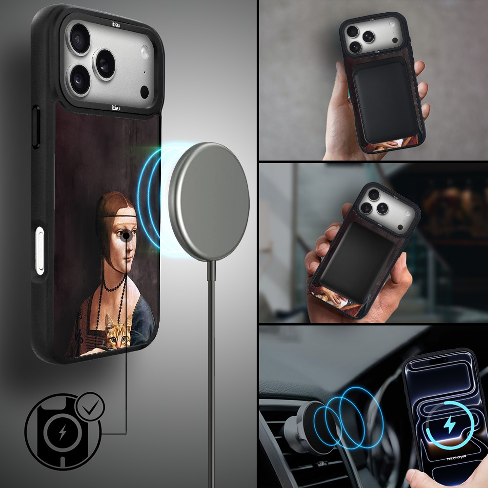 Etui do iPhone 17 Pro IBIZU DropGuard Matt z MagSafe, Leonardo Da Vinci, dama z kotem ip 17 pro-4