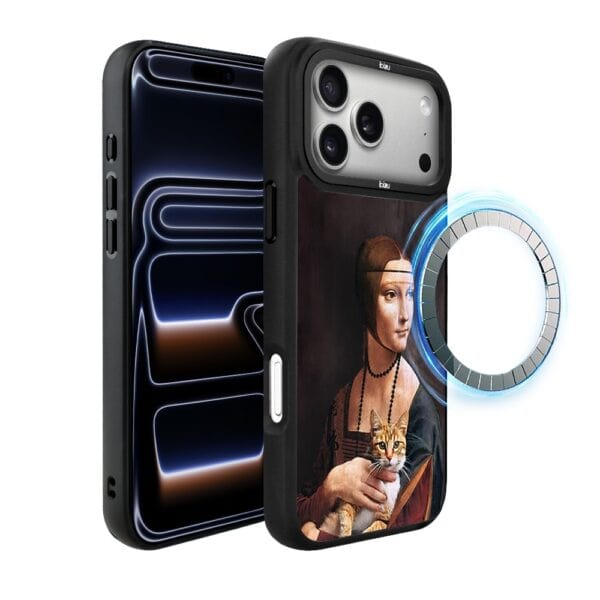 Etui do iPhone 17 Pro Max IBIZU DropGuard Matt z MagSafe, Leonardo Da Vinci, dama z kotem