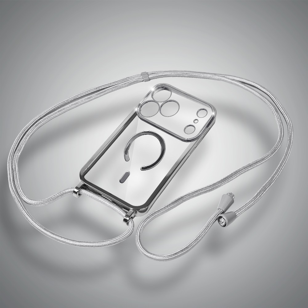 Etui do iPhone 17 Pro Magsafe Slim Crossbody, jak torebka, srebrne (1)
