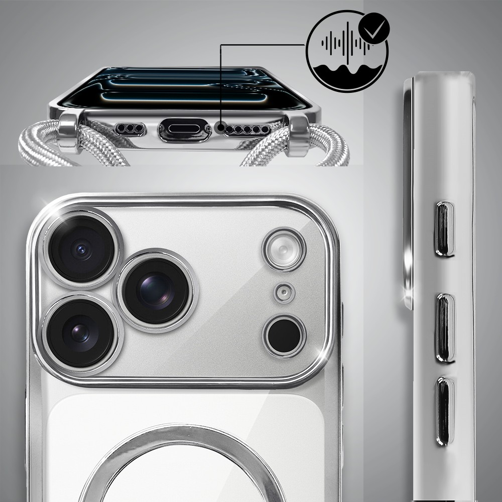 Etui do iPhone 17 Pro Magsafe Slim Crossbody, jak torebka, srebrne (3)