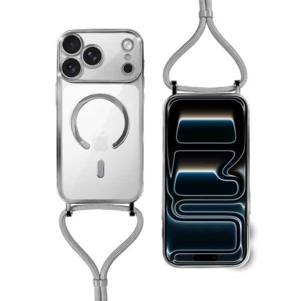 Etui do iPhone 17 Pro Max Magsafe Slim Crossbody, jak torebka, srebrne