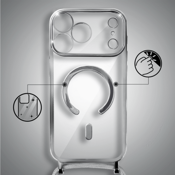 Etui do iPhone 17 Pro Magsafe Slim Crossbody, jak torebka, srebrne (6)