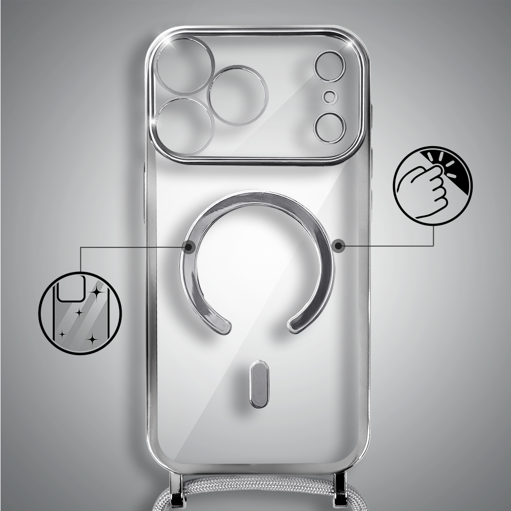 Etui do iPhone 17 Pro Magsafe Slim Crossbody, jak torebka, srebrne (6)