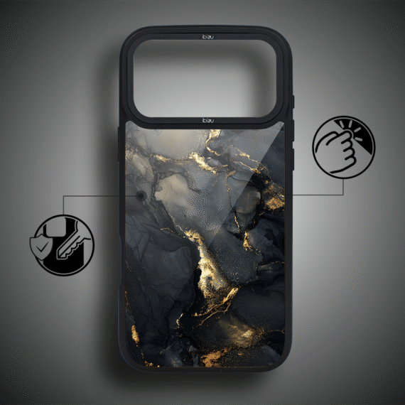Etui do iPhone 17 Pro Max IBIZU DropGuard Matt z MagSafe, Ethereal Essence, Czarny diament ze złotem 17pro_DM-5