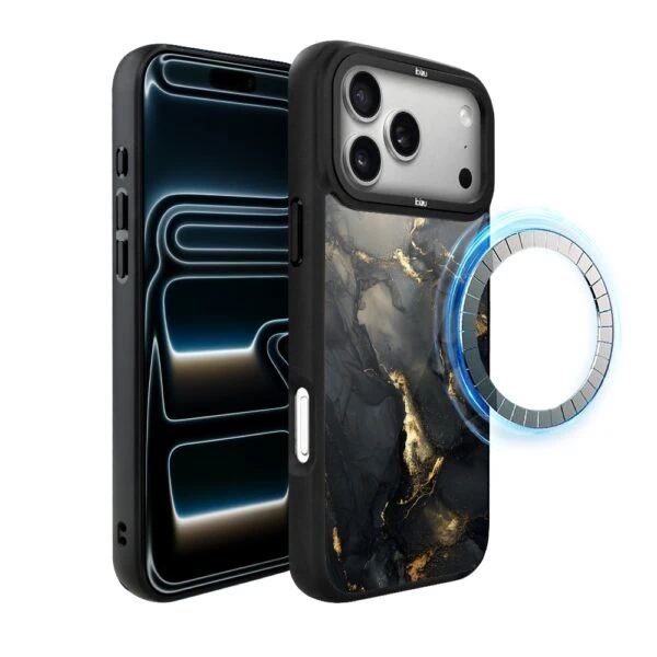 Etui do iPhone 17 Pro IBIZU DropGuard Matt z MagSafe, Ethereal Essence, Czarny diament ze złotem