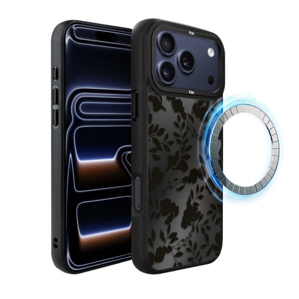 Etui do iPhone 17 Pro IBIZU DropGuard Matt z MagSafe, Midnight, Cienie liści