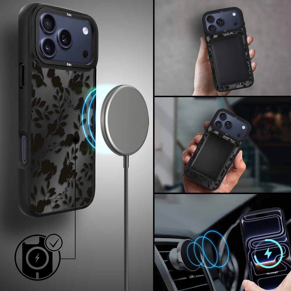 Etui do iPhone 17 Pro Max IBIZU DropGuard Matt z MagSafe, Midnight, Cienie liści 2 ip 17 pro-3