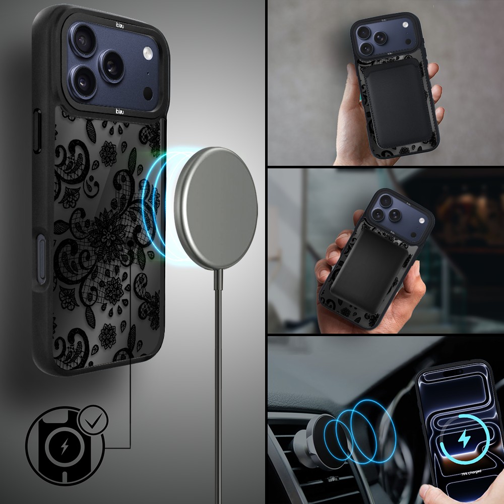 Etui do iPhone 17 Pro Max IBIZU DropGuard Matt z MagSafe, Midnight, Koronkowa czerń ip 17 pro-3