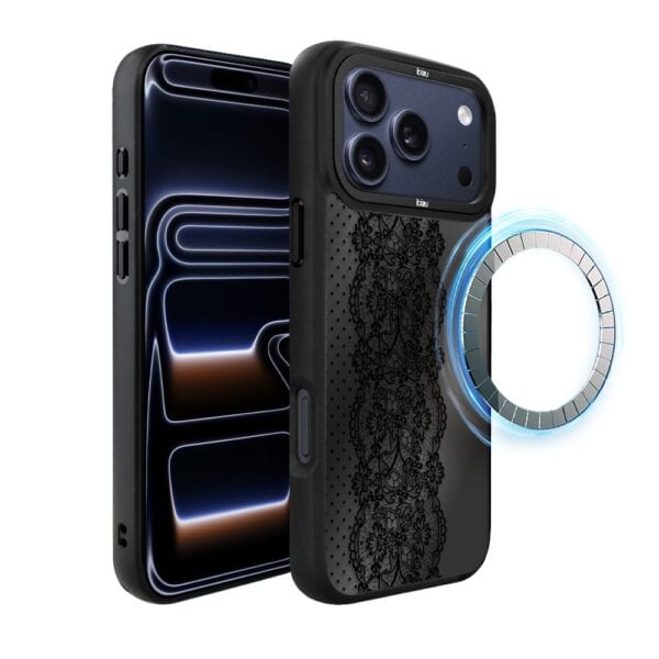 Etui do iPhone 17 Pro IBIZU DropGuard Matt z MagSafe, Midnight, Ornamentowa koronka