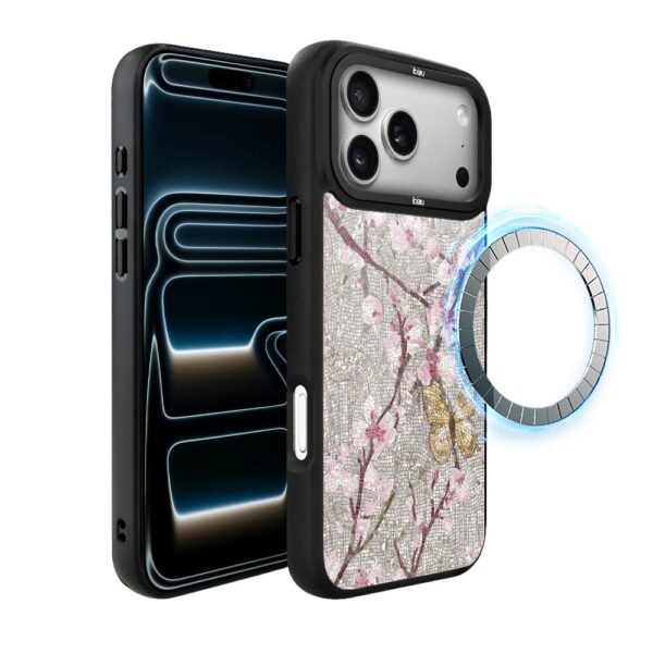 Etui do iPhone 17 Pro Max IBIZU DropGuard Matt z MagSafe, Modern Classics, Mozaika kwitnącej wiśni