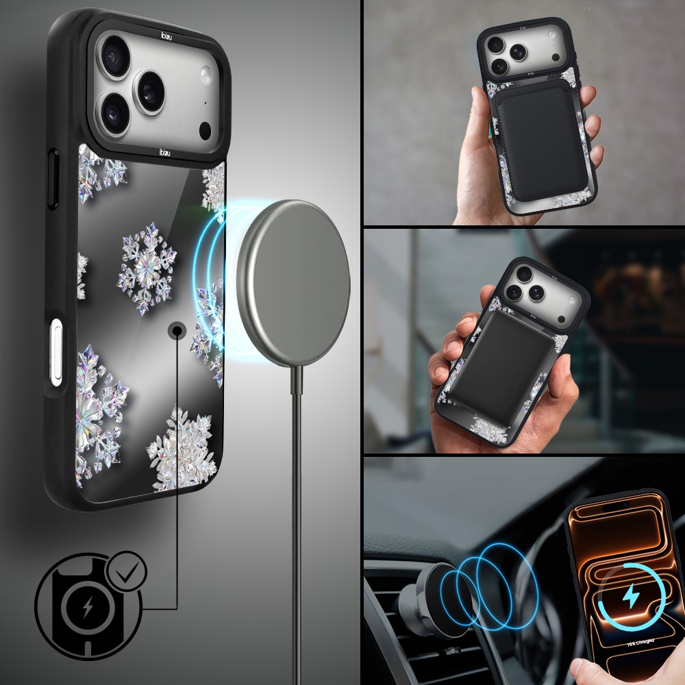 Etui do iPhone 17 Pro Max IBIZU DropGuard Matt z MagSafe, Zimowa magia, Królewskie płatki śniegu 17pro_DM-4