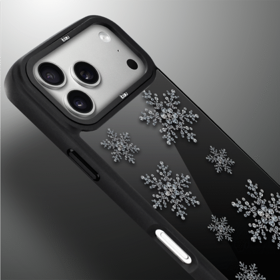 Etui do iPhone 17 Pro Max IBIZU DropGuard Matt z MagSafe, Zimowa magia, Płatki śniegu na czarnym lustrze 17pro_DM-3