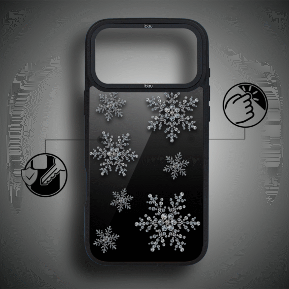 Etui do iPhone 17 Pro Max IBIZU DropGuard Matt z MagSafe, Zimowa magia, Płatki śniegu na czarnym lustrze 17pro_DM-5