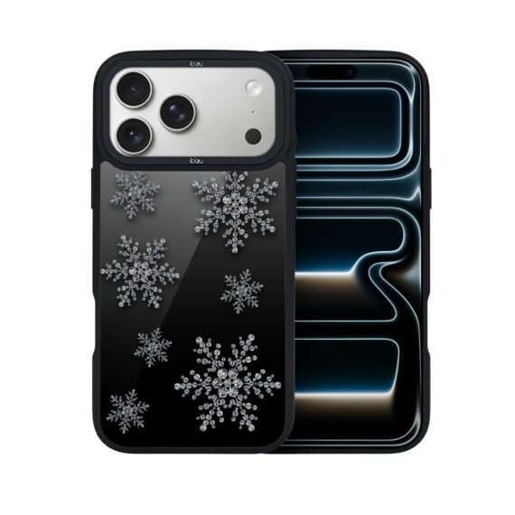 Etui do iPhone 17 Pro Max IBIZU DropGuard Matt z MagSafe, Zimowa magia, Płatki śniegu na czarnym lustrze 17pro_DM-7