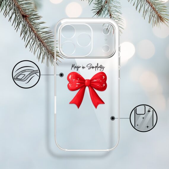 Etui do iPhone 17 Pro Max, Przytulne święta, Czerwona kokarda, przeźroczyste1