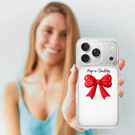 Etui do iPhone 17 Pro Max, Przytulne święta, Czerwona kokarda, przeźroczyste4