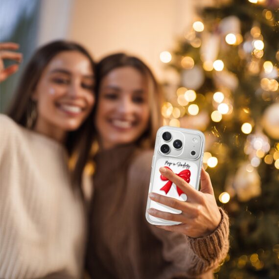 Etui do iPhone 17 Pro Max, Przytulne święta, Czerwona kokarda, przeźroczyste5