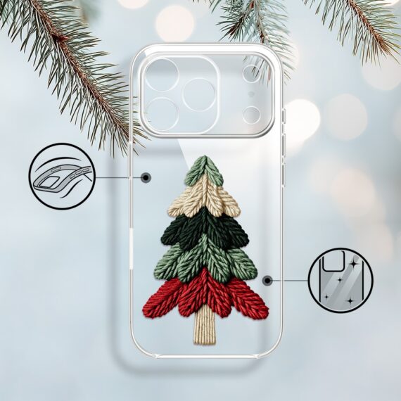 Etui do iPhone 17 Pro Max, Przytulne święta, Dziana choinka, przeźroczyste1