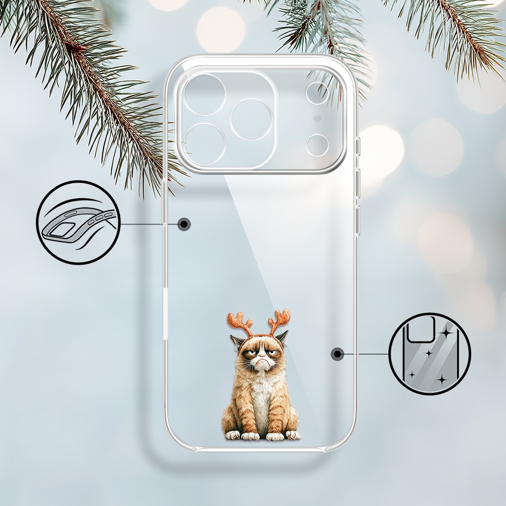 Etui do iPhone 17 Pro Max, Przytulne święta, Kot który nie chciał być reniferem, przeźroczyste1
