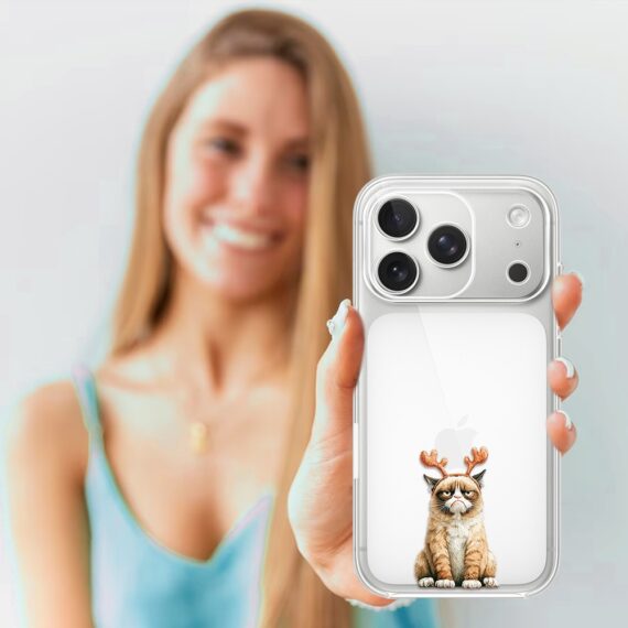 Etui do iPhone 17 Pro Max, Przytulne święta, Kot który nie chciał być reniferem, przeźroczyste4
