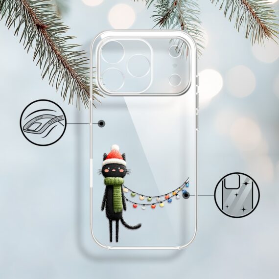 Etui do iPhone 17 Pro Max, Przytulne święta, Kot przebrany za elfa, przeźroczyste1
