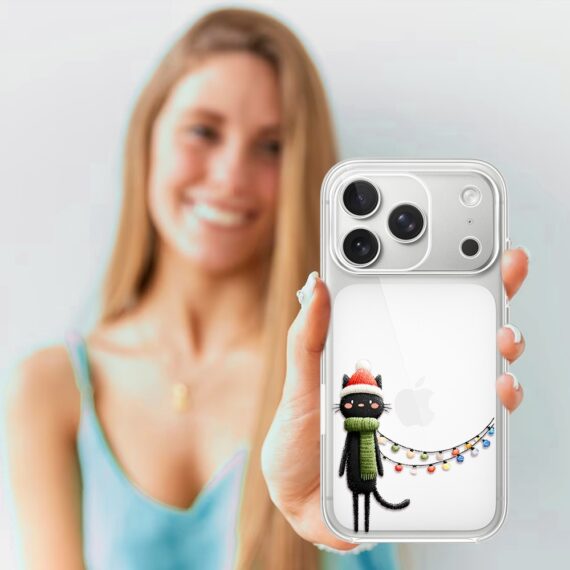 Etui do iPhone 17 Pro Max, Przytulne święta, Kot przebrany za elfa, przeźroczyste4
