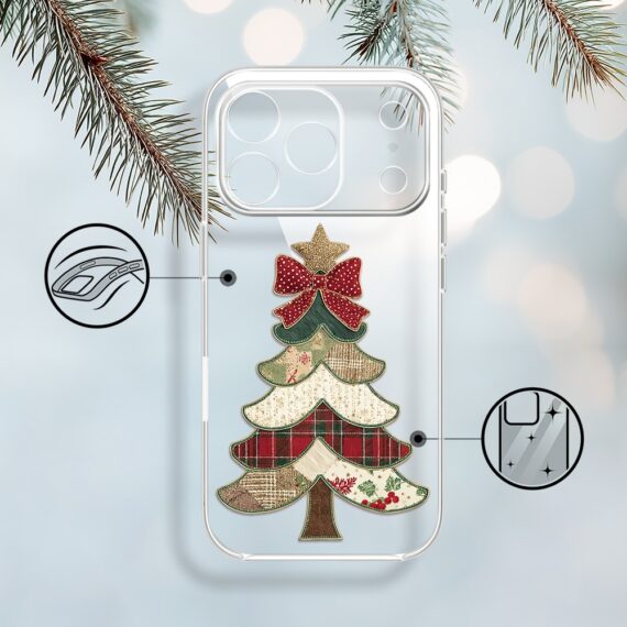 Etui do iPhone 17 Pro Max, Przytulne święta, Kraciasta choinka, przeźroczyste1