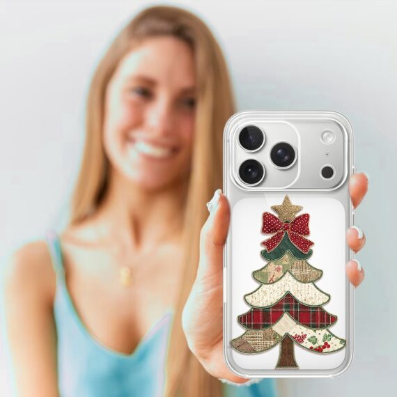 Etui do iPhone 17 Pro Max, Przytulne święta, Kraciasta choinka, przeźroczyste4