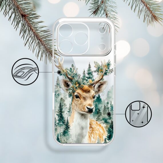 Etui do iPhone 17 Pro Max, Przytulne święta, Leśny Jelonek, przeźroczyste1