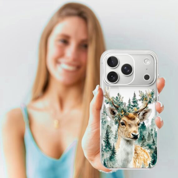 Etui do iPhone 17 Pro Max, Przytulne święta, Leśny Jelonek, przeźroczyste4