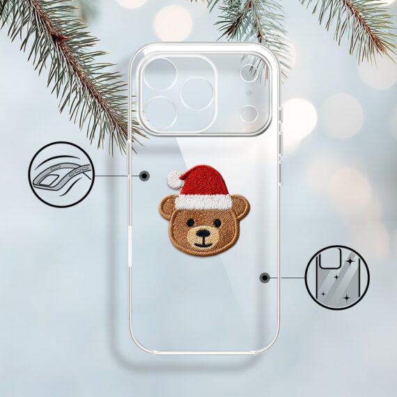 Etui do iPhone 17 Pro Max, Przytulne święta, Miś Mikołajek, przeźroczyste1