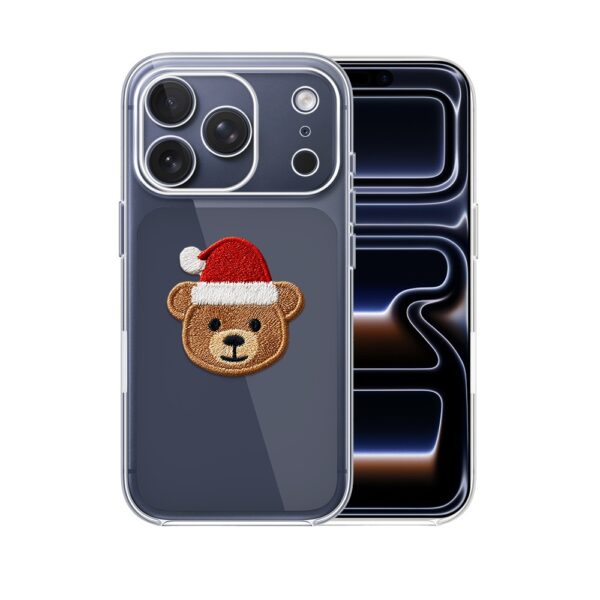 Etui do iPhone 17 Pro, Przytulne święta, Miś Mikołajek, przeźroczyste