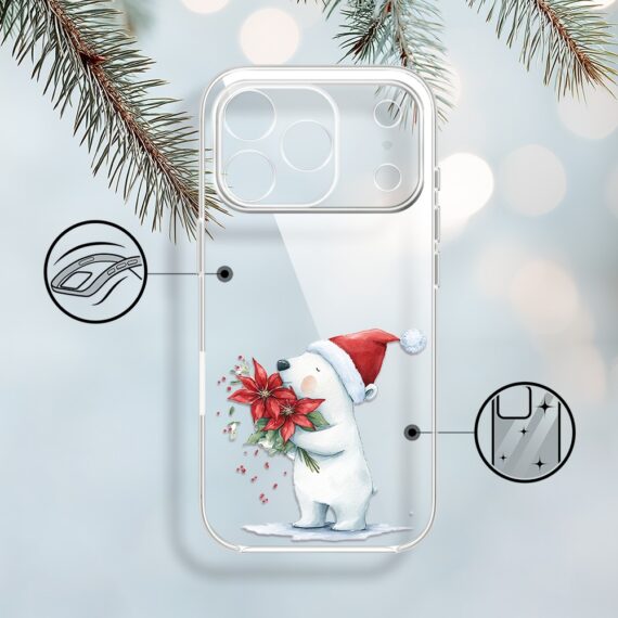Etui do iPhone 17 Pro Max, Przytulne święta, Miś świąteczny, przeźroczyste1