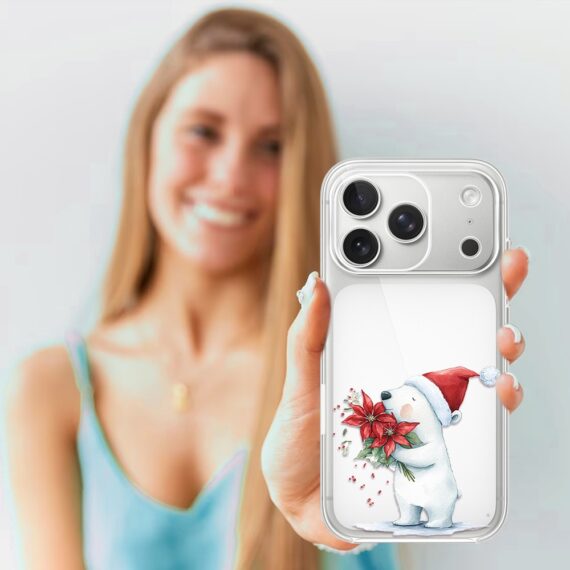Etui do iPhone 17 Pro Max, Przytulne święta, Miś świąteczny, przeźroczyste4