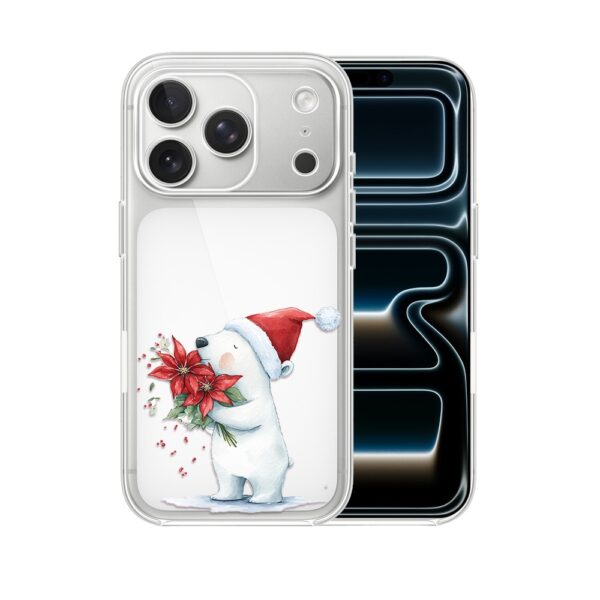Etui do iPhone 17 Pro Max, Przytulne święta, Miś świąteczny, przeźroczyste
