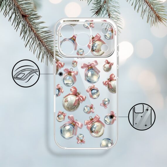 Etui do iPhone 17 Pro Max, Przytulne święta, Pastelowe bombki, przeźroczyste1